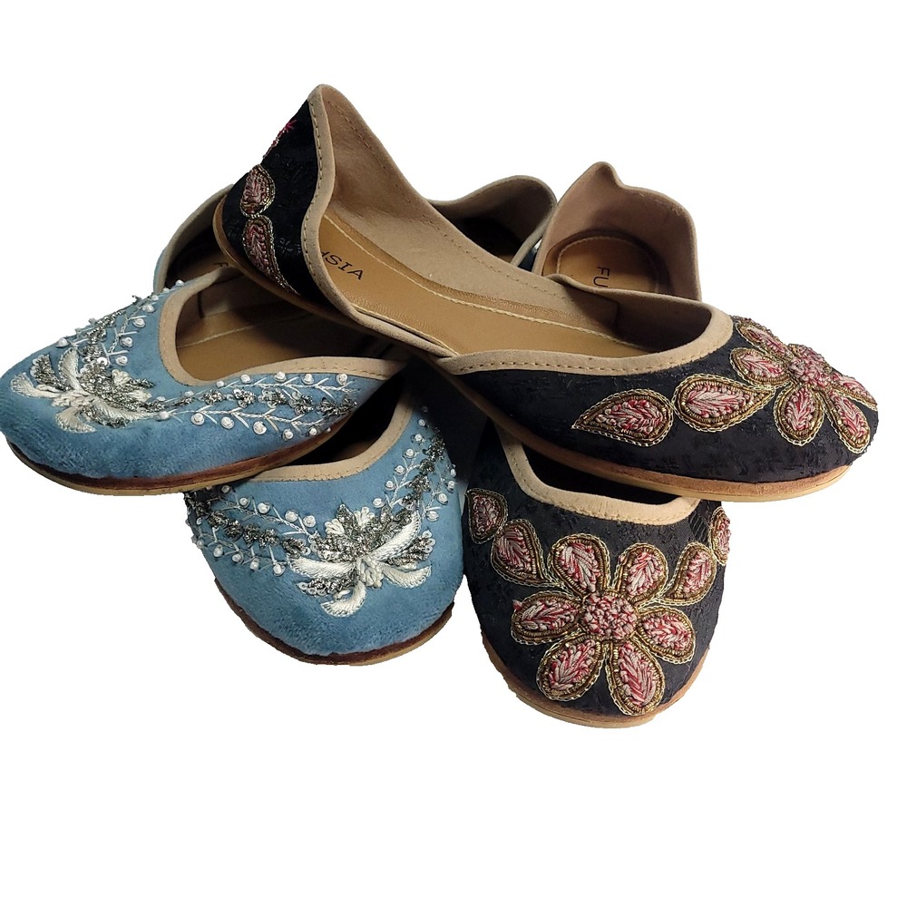 Fuchsia artisan Embroidered Ballet Flats 10 handmade Asian Indian Beaded Lot 2